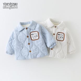 男宝宝夹棉外套秋冬薄棉婴幼儿衣服初冬韩版休闲翻领薄绒上衣小童