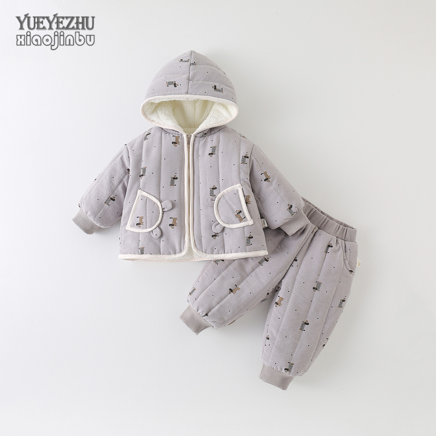 婴幼儿冬季卡通加棉两件套