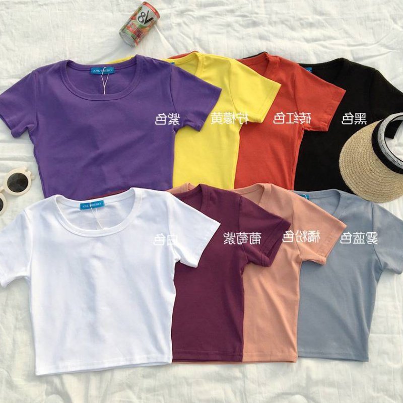 短袖T恤女2020夏季新款韩版修身显瘦糖果色百搭短款露脐学生上衣|msdalam kategori mod main/animasi/Zhou Bian/cos/permainan papan, kostum cosplay/props/perkhidmatan, Wanita Cosplay - dari Buy2taobao.com untuk memberikan perkhidmatan ejen Taobao profesional membeli