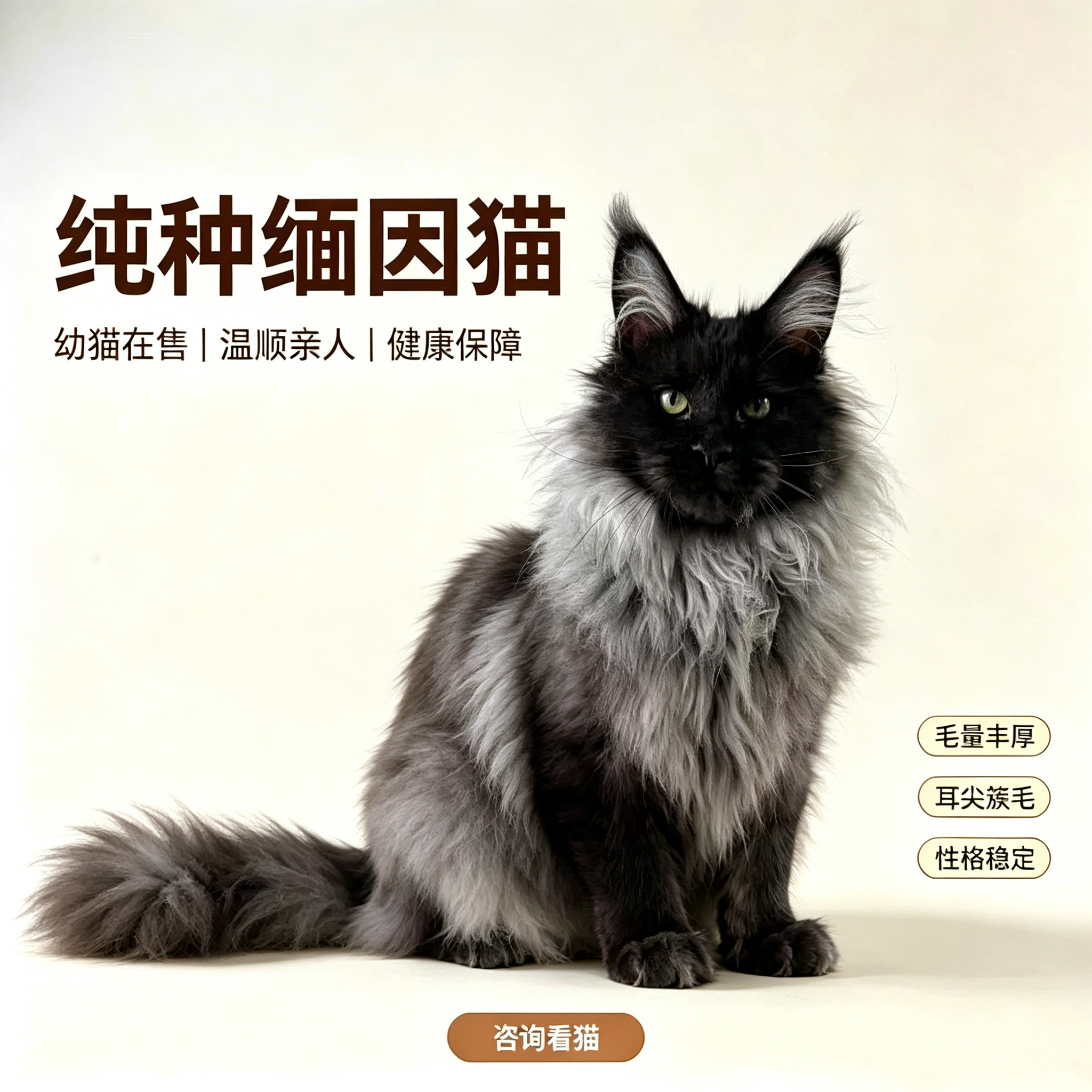 纯种烟熏烟灰色缅因猫幼猫俄罗斯巨型纯白缅因纯黑棕虎缅因宠物猫
