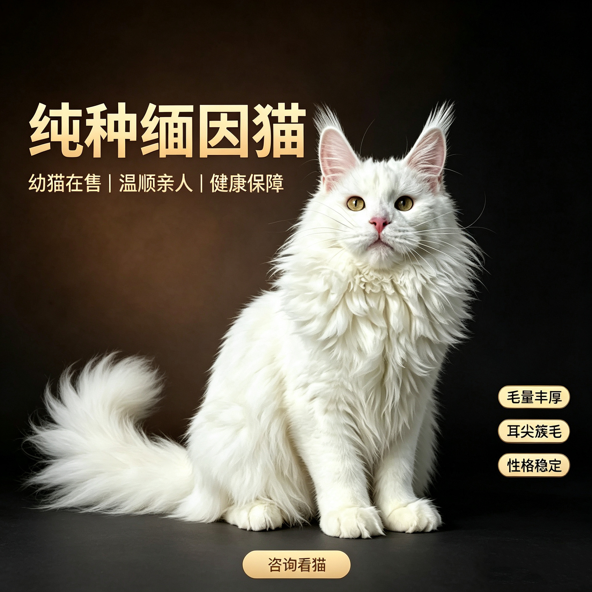 纯种纯白缅因猫幼猫银虎斑俄罗斯巨型烟灰缅因纯黑棕虎缅因宠物猫