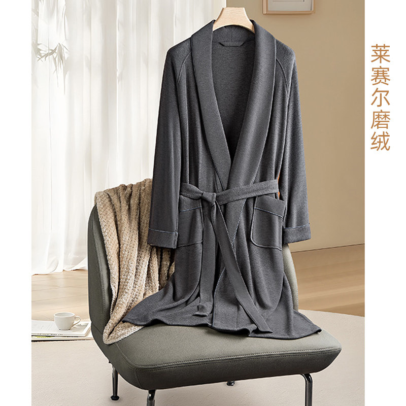 TENCEL DOUBLE-SIDED VELVET NIGHTGOWN MENS FIVE-STAR HOTEL LONG THICKENED ABSORBENT YUKATA VELVET HEATING HOME CLOTHES PAJAMAS