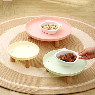 圆形宠物餐碗增高架不易打翻猫咪碗架狗狗食盆托盘猫粮小桌子