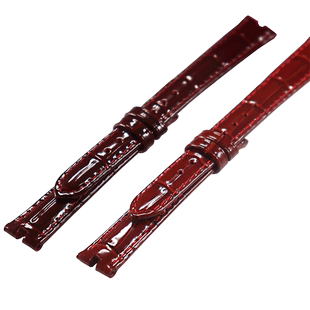 酒红色真皮表带代用古尊手表女18K金小天鹅6823L表带腕带14mm凹口