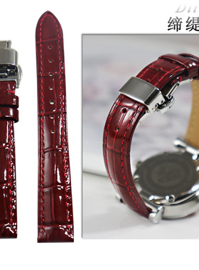 亮光牛皮表带酒红色白色真皮代用天梭罗西尼飞亚达卡西欧古尊女款