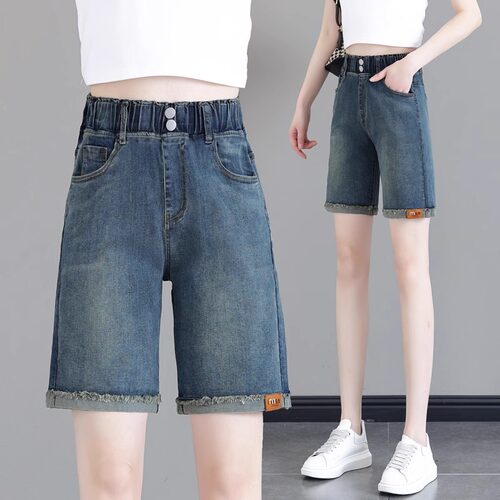 松紧腰五分牛仔短裤女夏季