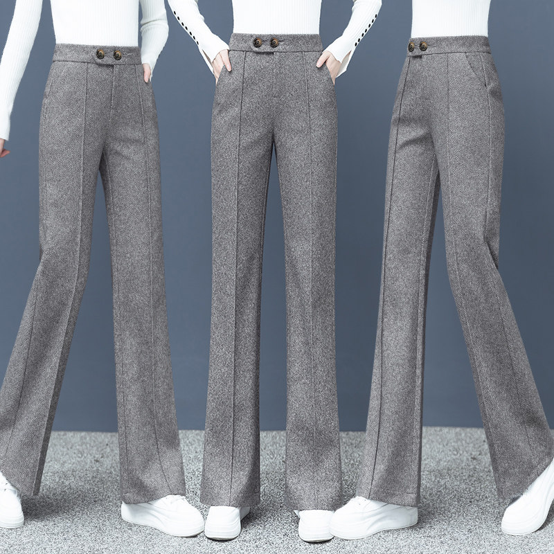 毛呢微喇裤女春秋2025新款休闲阔腿加绒加厚女裤宽松直筒喇叭裤子,女装/女士精品,休闲裤,淘宝优惠券,粉丝福利购,淘宝优惠卷