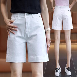 牛仔短裤女士2025年夏季新款高腰宽松a字五分中裤夏天白色阔腿裤