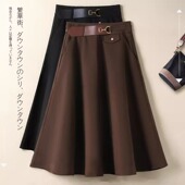咖色毛呢半身裙女春秋赫本风伞裙小个子高腰a字短裙裙子百搭中裙
