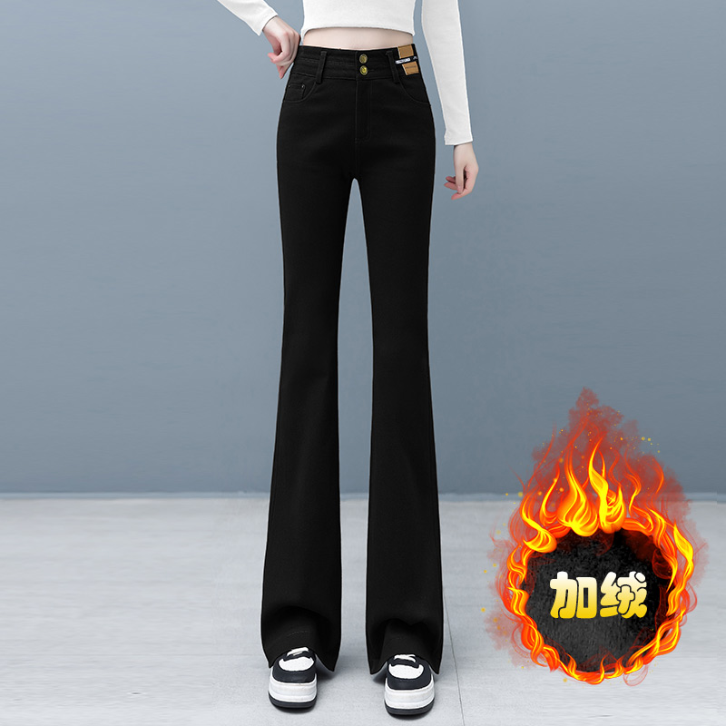 喇叭裤女2025新款春秋爆款高腰显瘦紧身黑色冬加绒马蹄微喇牛仔裤
