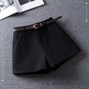 女秋冬季 显瘦配靴子黑色阔腿裤 2025新款 靴裤 高腰爆款 外穿毛呢短裤