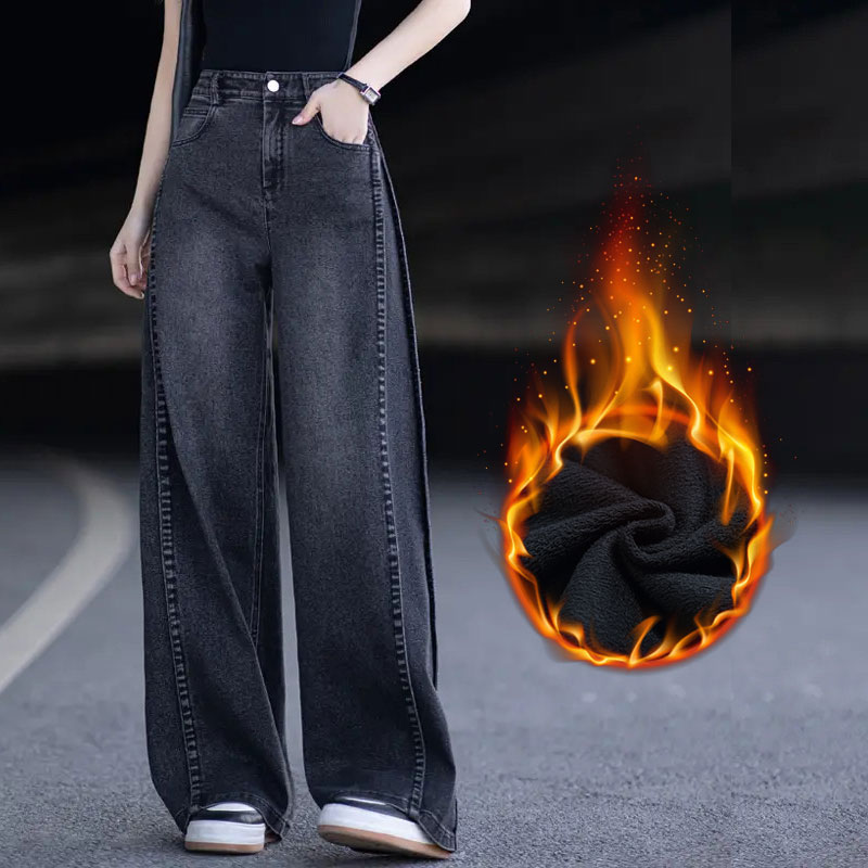 窄版阔腿牛仔裤女秋冬2025