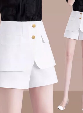 2025夏装新款女士裙裤短裤子休闲阔腿运动西装裤白色百搭高腰薄款