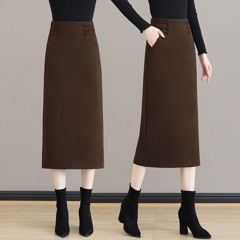 毛呢半身裙女春秋冬季2025年新款直筒裙显瘦气质开叉过膝包臀裙子,女装/女士精品,半身裙,淘宝优惠券,粉丝福利购,淘宝优惠卷
