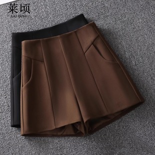 毛呢高腰A字裤女短裤2025春秋季新款百搭时尚阔腿裤显瘦外穿靴裤