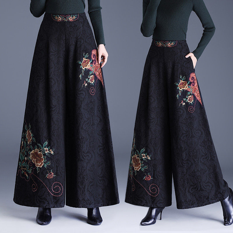 大码胖mm时尚百搭休闲裤女2025秋冬国风高腰阔腿裤宽松刺绣直筒裤,女装/女士精品,休闲裤,淘宝优惠券,粉丝福利购,淘宝优惠卷