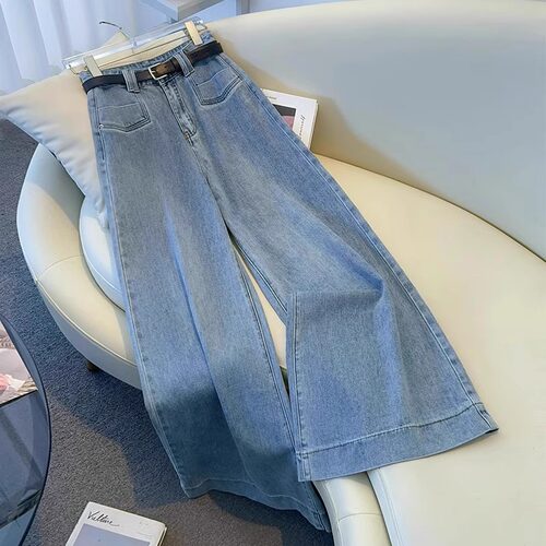 浅蓝直筒牛仔裤女春秋2025年新款宽松显瘦百搭爆款喇叭阔腿裤子女