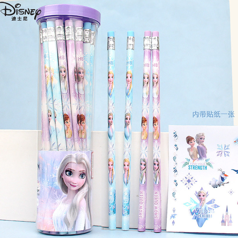 艾莎公主男女童三角杆铅笔冰雪奇缘卡通小学生带橡皮HB木铅笔elsa