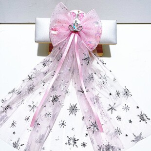 艾莎公主儿童发夹蝴蝶结辫子冰雪奇缘大蝴蝶结发箍皇冠超仙飘带新