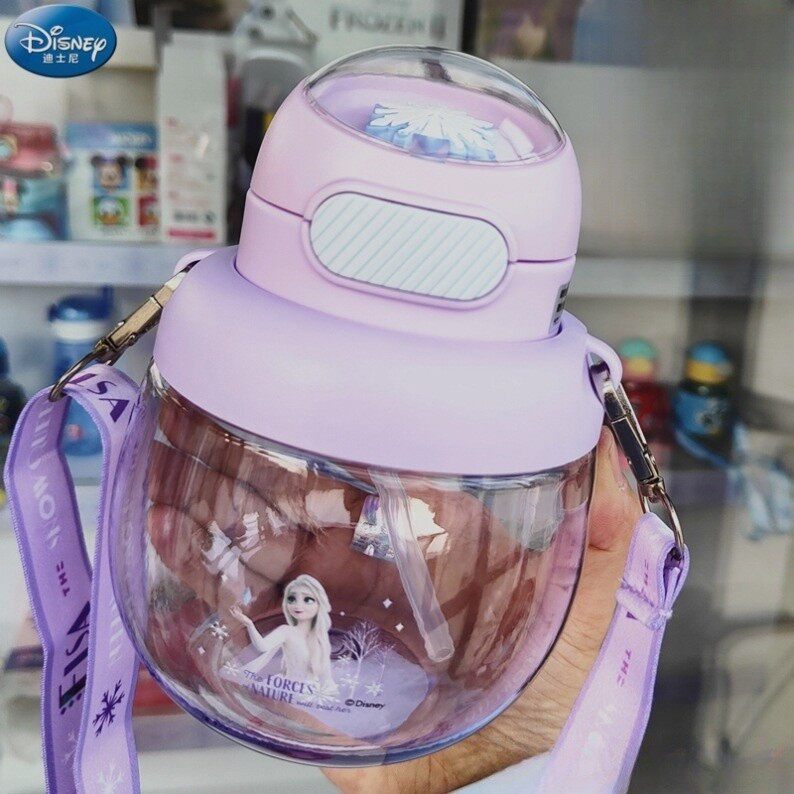 艾莎公主水杯小学生冰雪奇缘大肚杯女孩水壶背带Elsa女王吸管杯