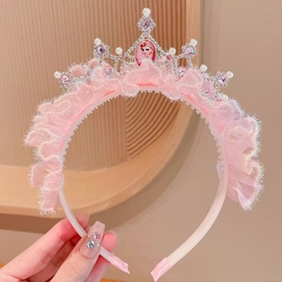 艾莎公主儿童皇冠头饰发箍冰雪奇缘公主头纱发卡elsa生日拍照发饰