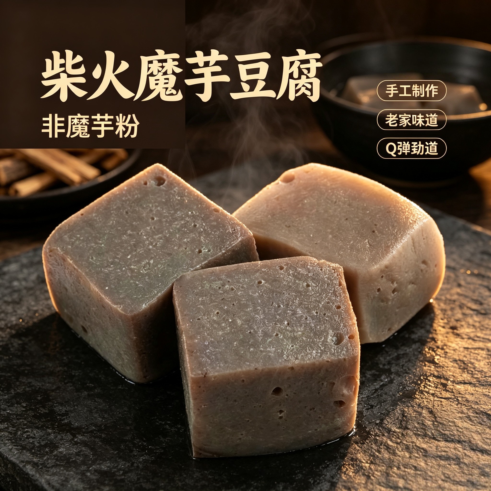 陕南安康岚皋特产手工新鲜黑魔芋豆腐块灰菜陕西四川贵州重庆