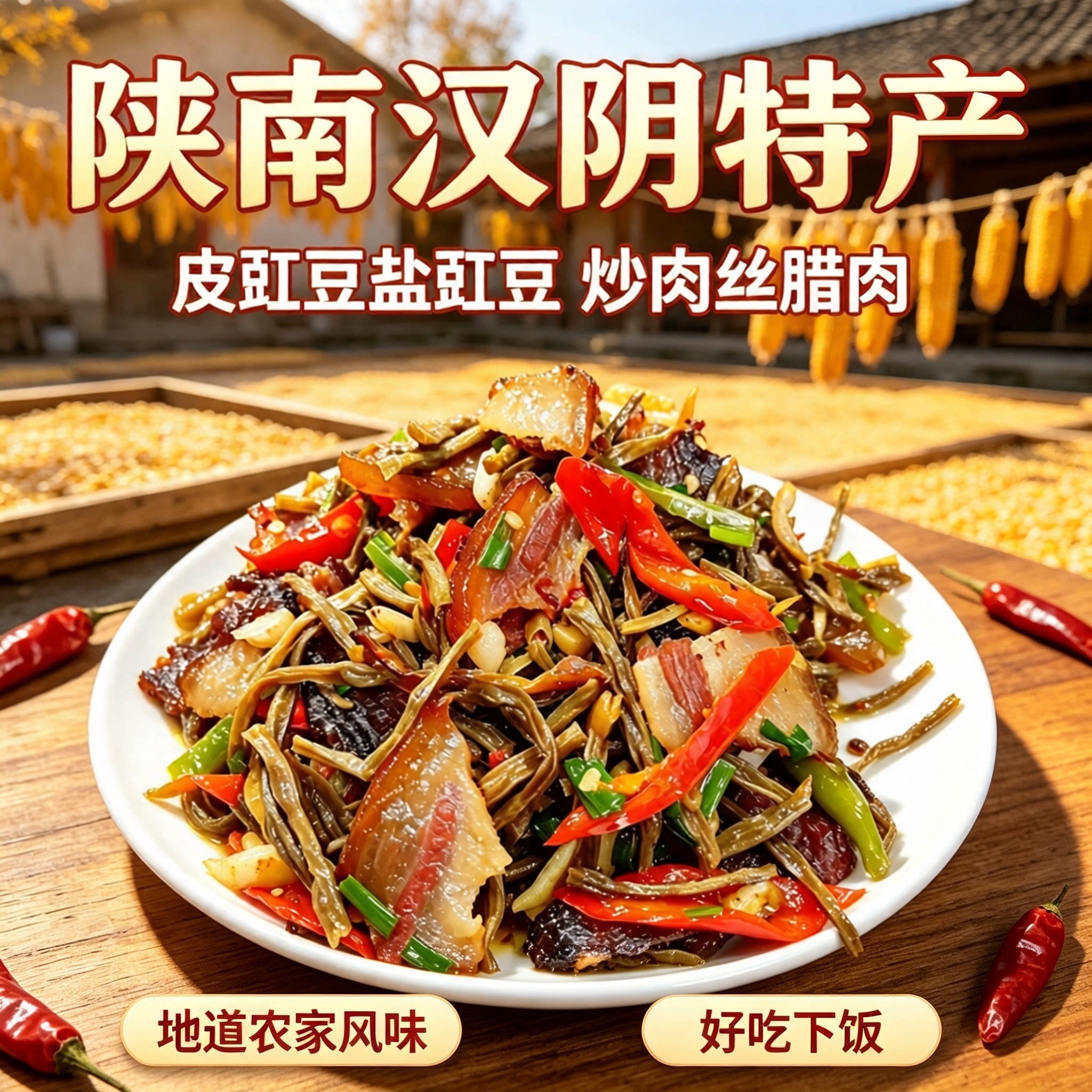 陕南安康石泉汉阴土特产美味腌咸缸豆盐豇豆皮豇豆香辣下饭菜