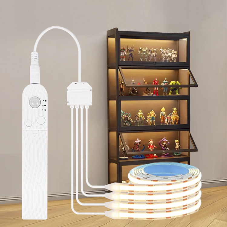 充电款手办展示柜led灯条感应灯带无线自粘免开槽鞋柜乐高柜子灯