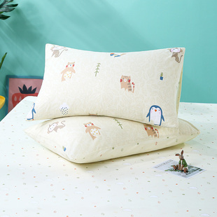 富安娜卡通纯棉枕套动物印花枕套纯棉薄款透气可爱儿童学生枕头套
