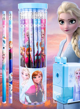 迪士尼冰雪奇缘安2 安娜艾沙公主 小学生文具儿童HB卡通皮头铅笔24支装不易断芯实惠装带橡皮套装学前班写字