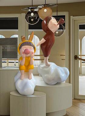 云朵兔耳泡泡女孩卡通摆件家居商场游乐场可爱公仔玻璃钢雕塑装饰