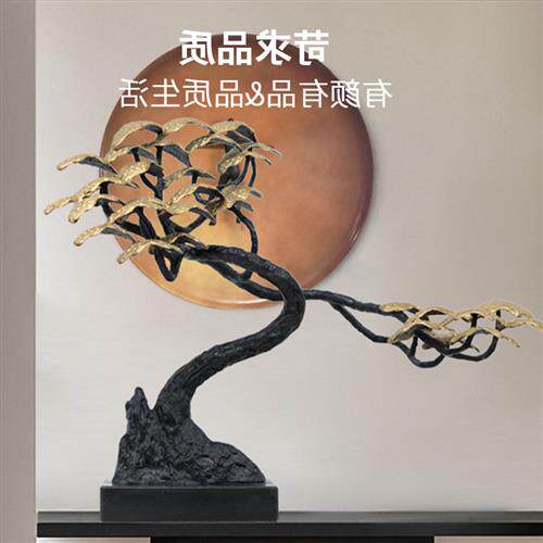 新中式迎客松铁艺摆件玄关过道桌面摆设酒店松树雕塑客厅金属直销