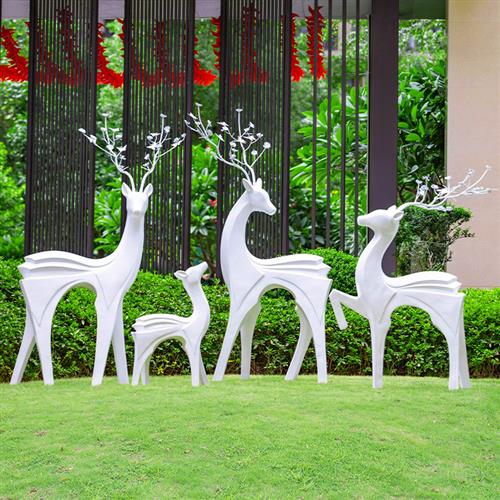 户外抽象几何仿铜梅花鹿玻璃钢雕塑公园林售楼处小区小品白鹿摆件