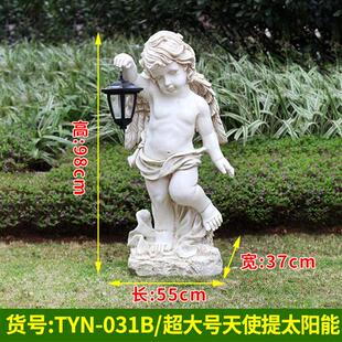 户外玻璃钢雕塑仿真天使小孩太阳能灯花园摆件幼儿园林景观装饰品