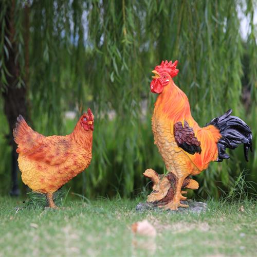 仿真动物摆件树脂工艺品玻璃钢公鸡母鸡雕塑农家乐饭店庭院装饰品