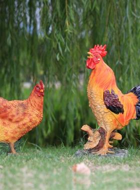仿真动物摆件树脂工艺品玻璃钢公鸡母鸡雕塑农家乐饭店庭院装饰品