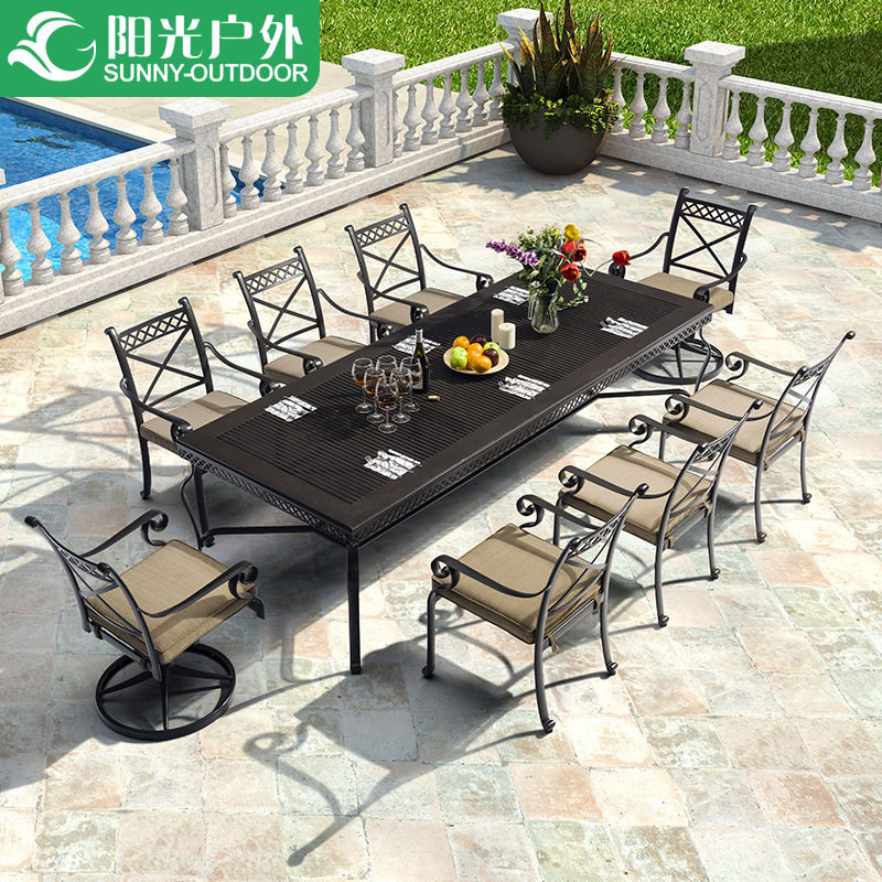 阳光户外铸铝长桌椅庭院花园露台休闲大餐桌美式铁艺家具五七件套|ruв категории открытый/альпинизм/в поход/Поездки товаров, открытый для мебели, открытый столы и стулья костюм - от Buy2taobao.com для оказания профессиональной услуги покупки агента Taobao