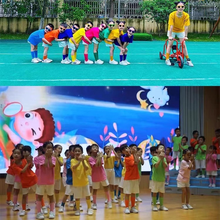 糖果色t恤六一儿童啦啦队演出服幼儿园舞蹈表演服装彩色短袖班服