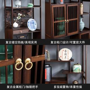 博古架新中式 茶室置物架客厅隔断实木多宝阁古董摆件茶叶展示柜子