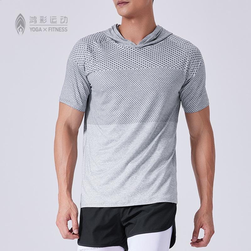 健身衣男训练服透气弹力速干短袖连帽修身运动T恤薄款跑步休闲服