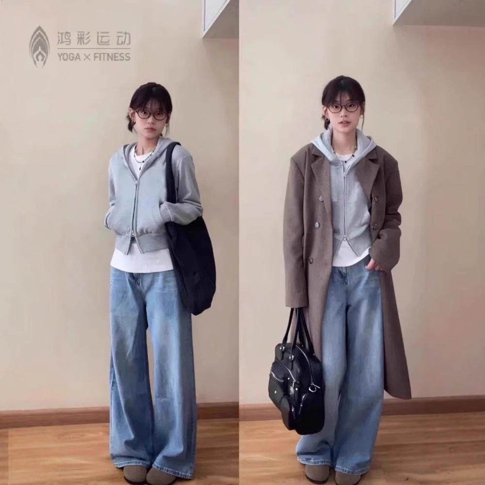 灰色修身连帽卫衣外套女2025春秋新款短款开春穿搭上衣收腰开衫