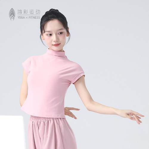 舞练功服高领短袖女上衣舞蹈服古典舞修身形体训练服瑜伽服
