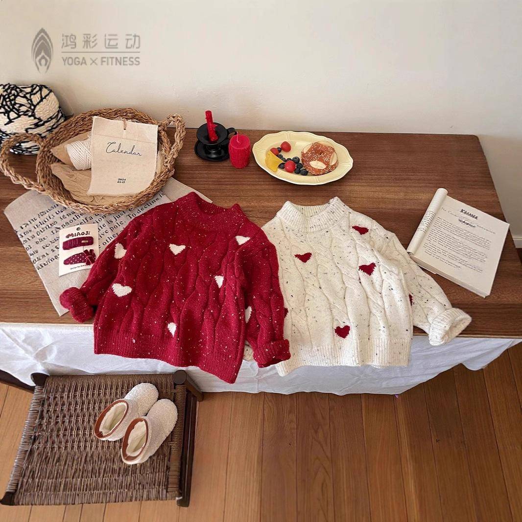 女童爱心圣诞毛衣2025秋冬新款