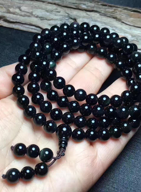 天然彩虹眼黑曜石手链108颗男女款佛珠简约多圈手串念珠森系项链