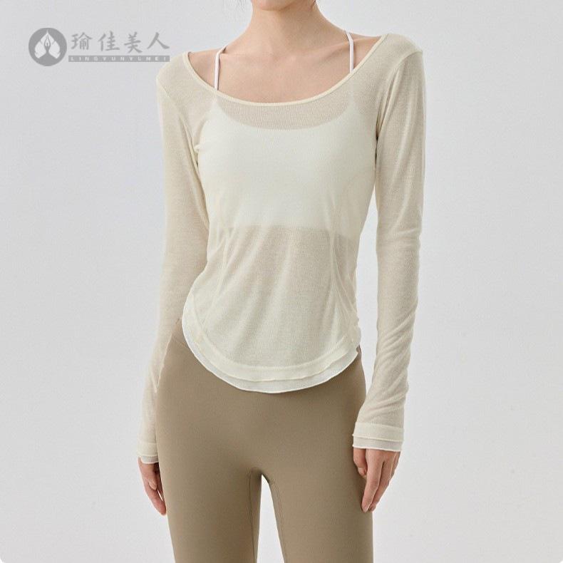 运动长袖女秋冬人棉超薄半透明