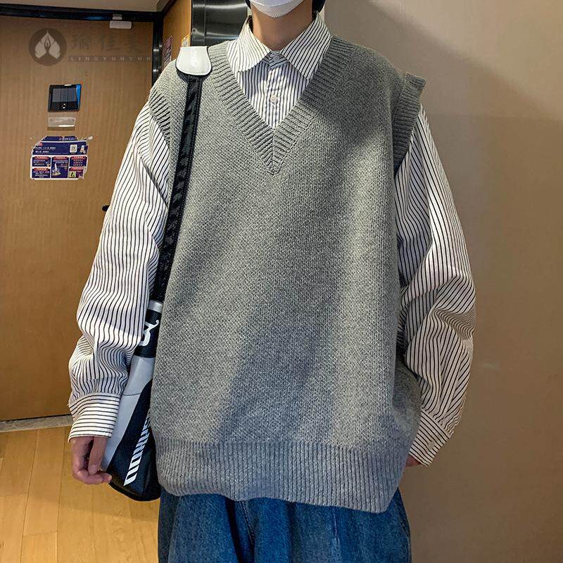针织背心男秋冬季INS潮牌毛衣V领