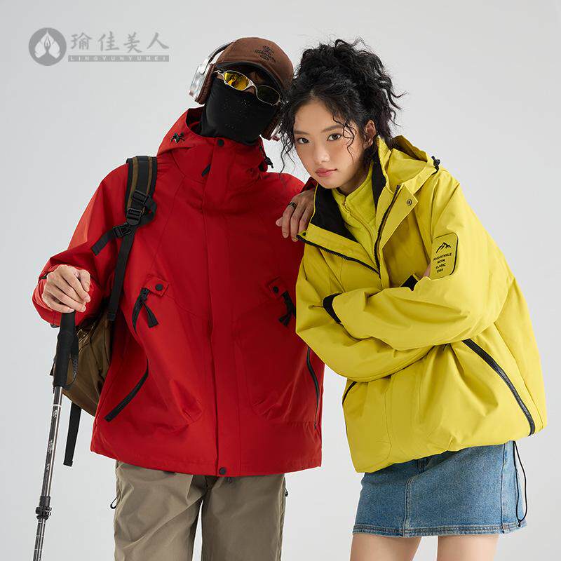 户外潮牌冲锋衣女款三合一防风防水进藏登山服夹克男