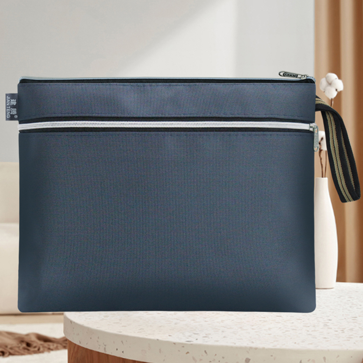 建腾A4文件袋拉链式帆布商务牛津办公包学生手提资料男女拉链防水黑色文化大容量定制印刷logo