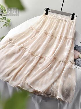 白色半身裙女装2025春季新款中长款裙子高腰长裙仙女森系A字裙