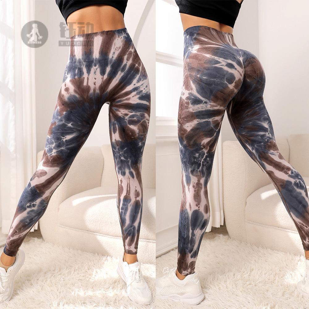 欧美缝健身瑜伽裤女运动裤扎染